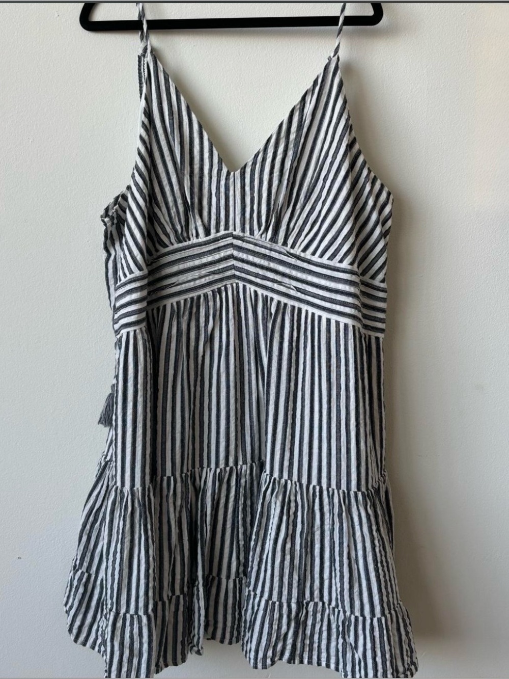 American Eagle XL Dark Gray and White Striped Spaghetti Strap Dress, pockets